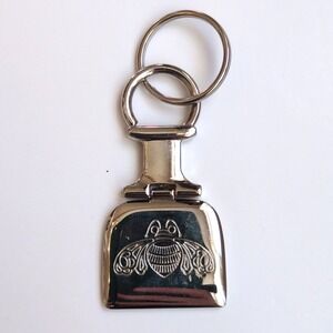 Patron Tequila Keychain Silver Metal Bee Logo Bottle Label Heavy Duty Keyring